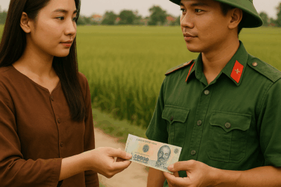 Một buổi chiều mưa tầm tã, khi Lan đang trên đường về, cô thấy một người lính trẻ ngồi co ro bên vệ đường