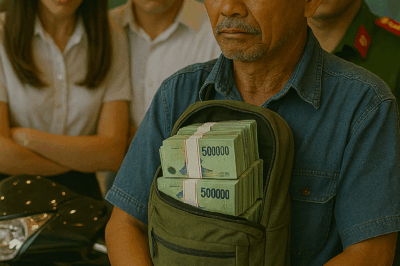 Người đàn ông ngh/èo mang theo một balo tiền mặt đi mua xe máy đắt tiền