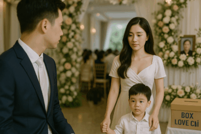 Anh định tiến đến chào hỏi, nhưng một cậu bé khoảng 7 tuổi, mặc vest nhỏ nhắn, chạy đến bên Minh Anh