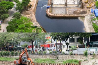 Đập dâng giữ nước đầu tiên trên sông Tô Lịch đã thành hình